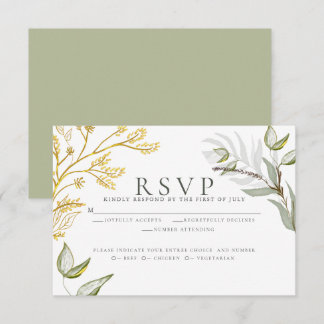 Dusty Sage en Gold Foliage RSVP Kaartje
