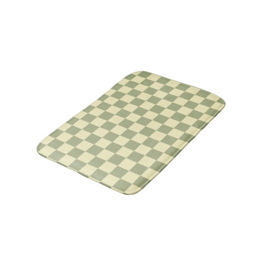 Dusty Sage Green and Butter Yellow Checkerboard Badmat (Gekanteld)