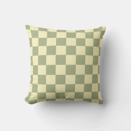 Dusty Sage Green and Butter Yellow Checkerboard Kussen
