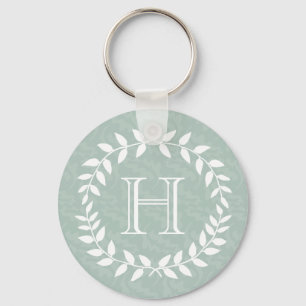Dusty Sage Green Botanical Wreater Elegant Monogra Sleutelhanger