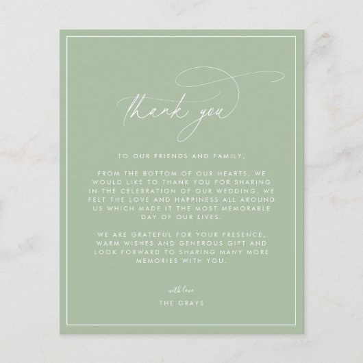 Dusty Sage Green Carte de remerciements (Devant)
