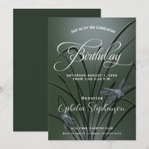 Dusty Sage Green Dragonfly Birthday Kaart