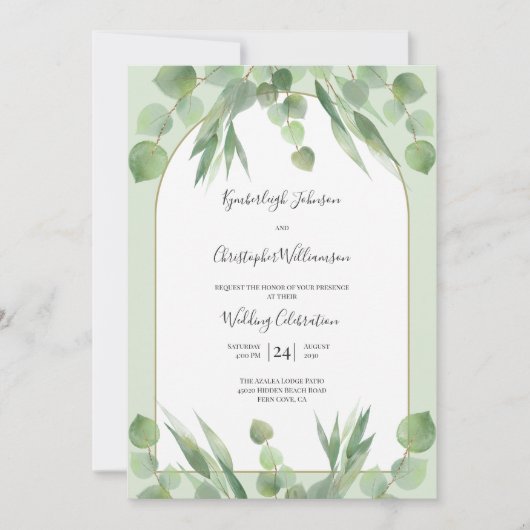 Dusty Sage Green Eucalyptus Geometric Arch Wedding Kaart (Voorkant)