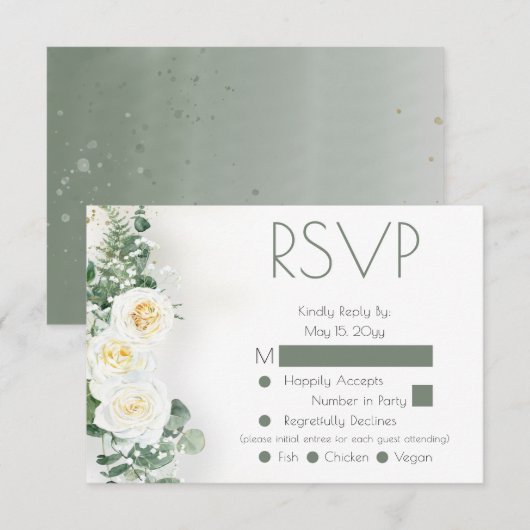 Dusty Sage Green Floral Wedding RSVP Response Card (Devant / Derrière)