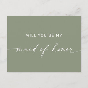 Dusty Sage Green Minimalist Maid of Honor Voorstel Briefkaart