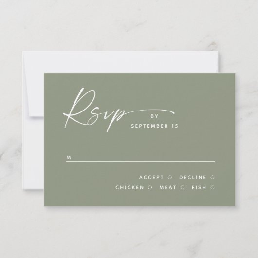 Dusty Sage Green Minimalist Wedding | Maaltijdkeuz RSVP Kaartje (Voorkant)