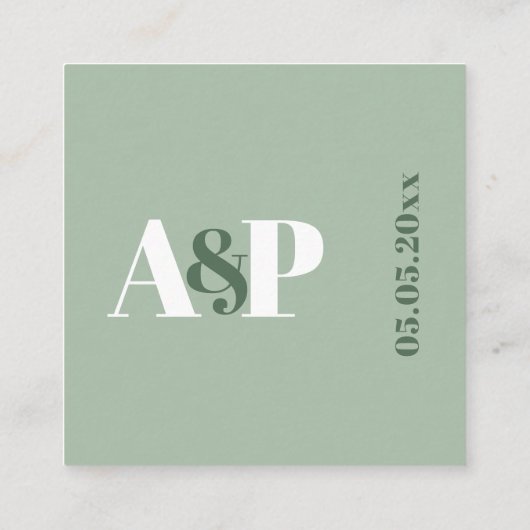 Dusty Sage Green Monogram QR Code Trouwwebsite Informatiekaartje (Achterkant)