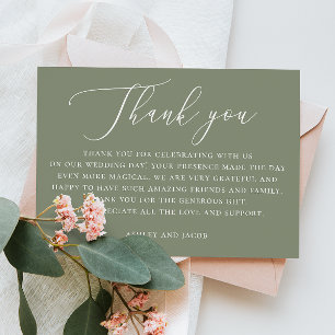 Dusty Sage Green Script Wedding   Elegant rustiek Bedankkaart