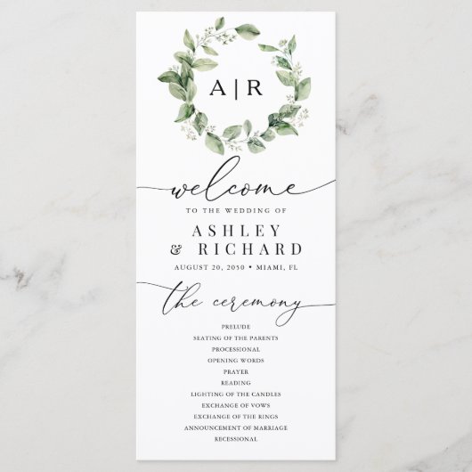 Dusty Sage Green Wedding Programme (Devant)