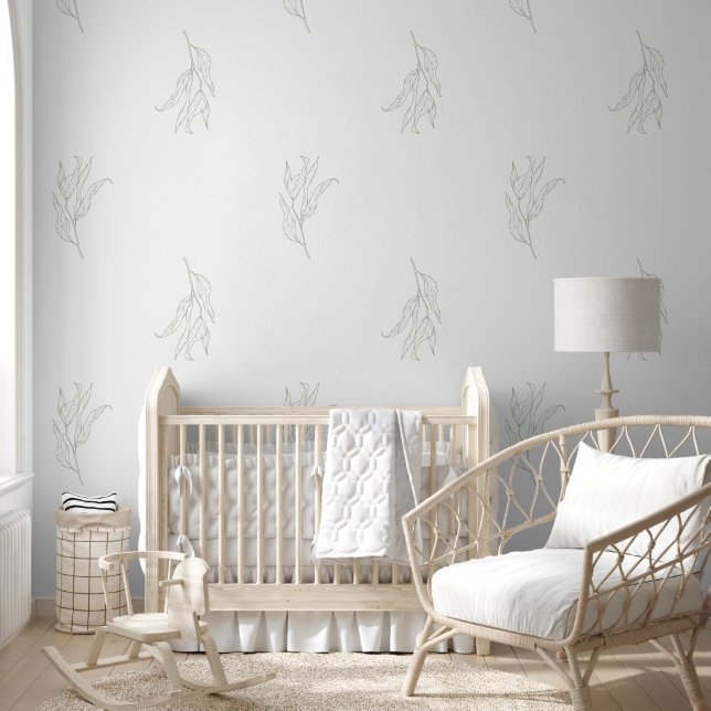 Dusty Sage Groen Blad Patroon Behang (Kinderen)