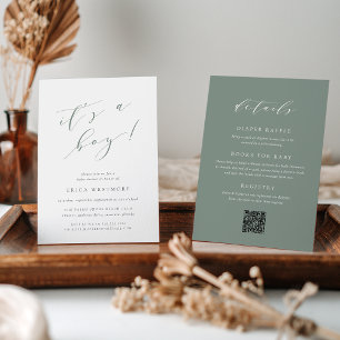 Dusty Sage "It's a Boy" Alles in één Baby shower Kaart