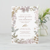 Dusty Sage Lavender Botanical Floral Wedding Kaart (Staand voorkant)