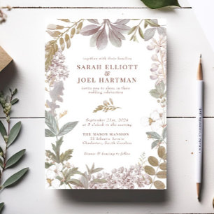 Dusty Sage Lavender Botanical Floral Wedding Kaart
