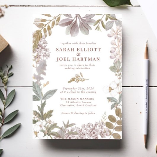 Dusty Sage Lavender Botanical Floral Wedding Kaart