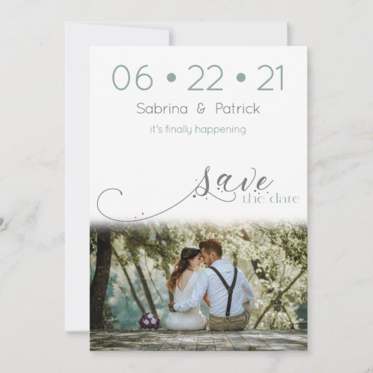 Dusty Sage Modern Photo Save the Date Kaart (Voorkant)