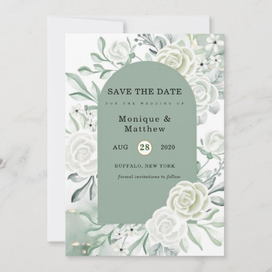 Dusty Sage Painted Florals sla de datum op Kaart (Voorkant)