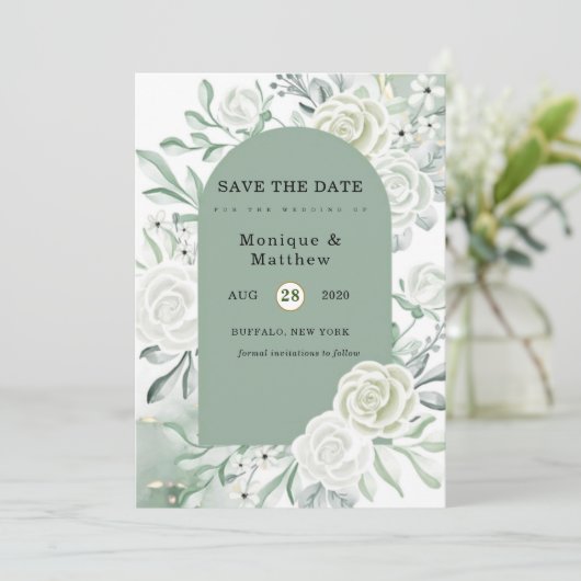 Dusty Sage Painted Florals sla de datum op Kaart (Staand voorkant)