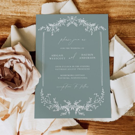 Dusty Sage Wedding Invitation Announcement Card