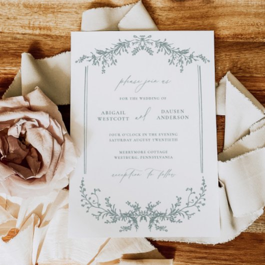 Dusty Sage Wedding Invitation Announcement Card