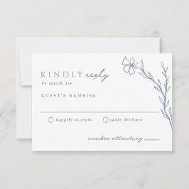 Dusty Steel Blue Modern Stenciled Botanical RSVP Kaartje