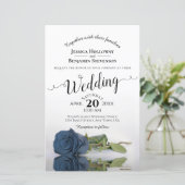 Dusty Steel Blue Roos BUDGET Weduwuitnodiging (Staand voorkant)