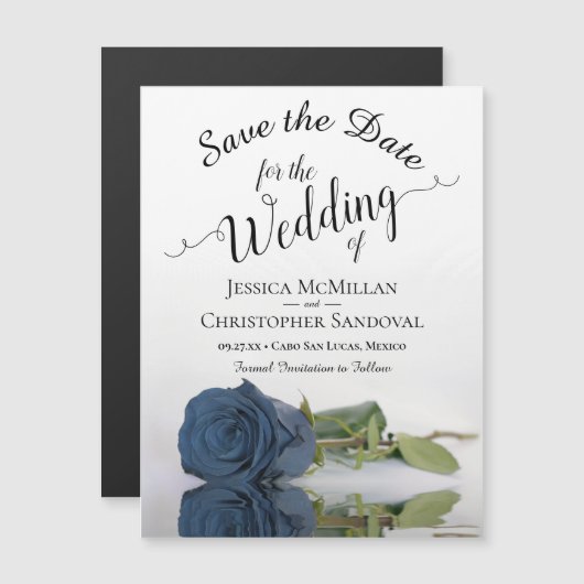 Dusty Steel Blue Rose Wedding Save the Date Magnet (Devant / Derrière)