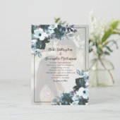Dusty Twilight Blue Floral Wedding Foto Kaart (Staand voorkant)