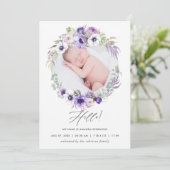 Dusty Violet Birth Announding-fotokaart Aankondiging (Staand voorkant)