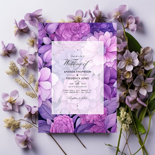 Dusty Violet Bloemen Bruiloft Kaart