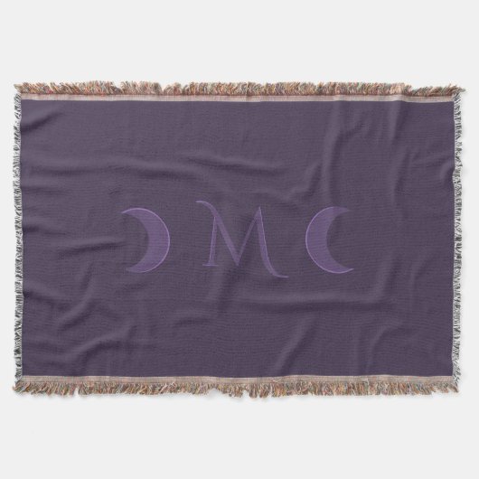 Dusty Violet Crescent Moons Monogram Deken (Voorkant)
