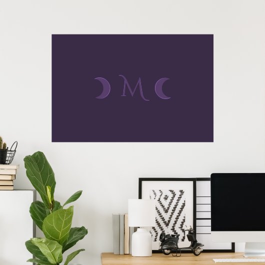 Dusty Violet Crescent Moons Monogram Poster (Thuiskantoor)