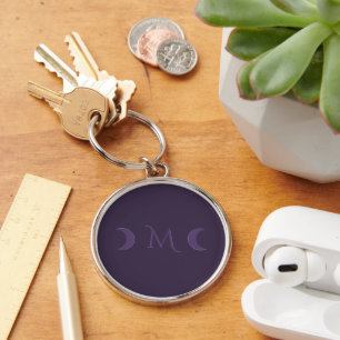 Dusty Violet Crescent Moons Monogram Sleutelhanger