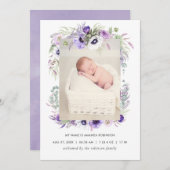 Dusty Violet Faire-part de naissance Carte photo (Devant / Derrière)