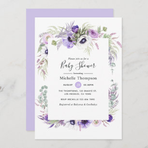 Dusty Violet Floral Baby shower Kaart