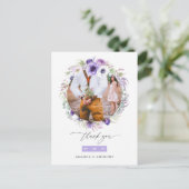 Dusty Violet Pastel Floral Wedding Photo Dank u Briefkaart (Staand voorkant)