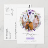 Dusty Violet Pastel Floral Wedding Photo Dank u Briefkaart (Voorkant / Achterkant)
