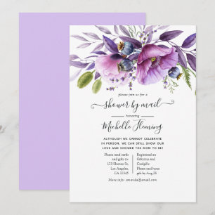 Dusty Violet Poppy Floral Baby shower per post Kaart