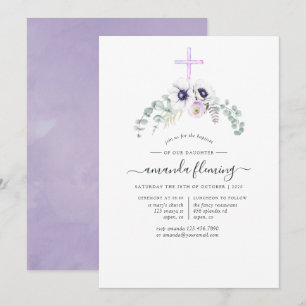 Dusty Violet Poppy Floral Baptism of Christening Kaart