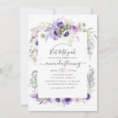 Dusty Violet Waterverf Floral Bat Mitzvah Kaart (Voorkant)