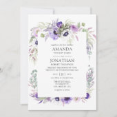 Dusty Violet Wedding Waterverf Floral Kaart (Voorkant)
