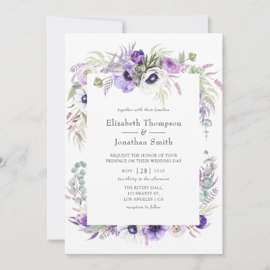 Dusty Violet Wedding Waterverf Floral Kaart (Voorkant)