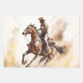 Dusty Western Aquarel Cowboy Riding Mustang Inpakpapier Vel (Voorkant 3)