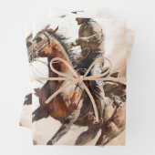 Dusty Western Aquarel Cowboy Riding Mustang Inpakpapier Vel (In situ)