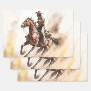 Dusty Western Aquarel Cowboy Riding Mustang Inpakpapier Vel