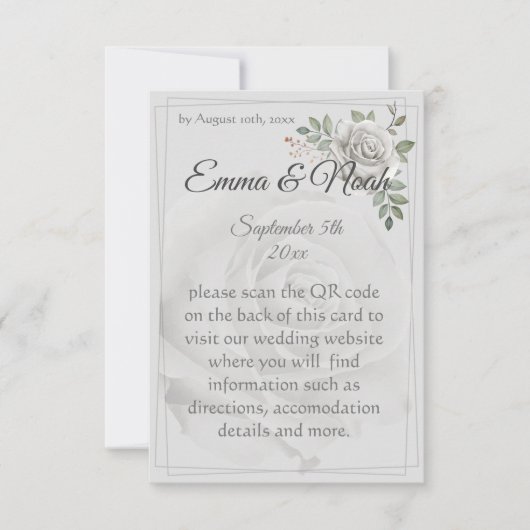 Dusty White Roses Détails du Mariage Carte de boît (Devant)