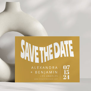 Dusty Yellow Fun Retro Typografie Groovy Wedding Save The Date