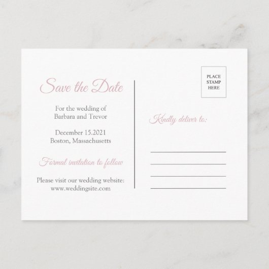 Dusy Pink & Silver Sneeuwvlokken Winter Save the D Aankondigingskaart (Achterkant)