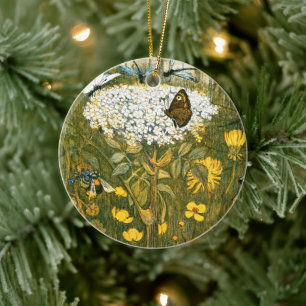 Dutch Art Nouveau Meadow Wildflowers, Vlinders Keramisch Ornament