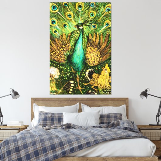 Dutch Art Nouveau Pauw en kippen Canvas Afdruk (Insitu (Slaapkamer))