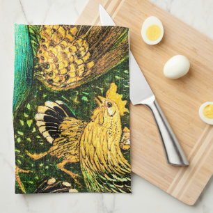 Dutch Art Nouveau Pauw en kippen Theedoek